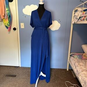 Elegant Blue Wrap Dress
